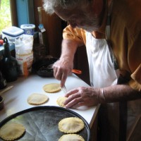 Pasta making big round ravioli